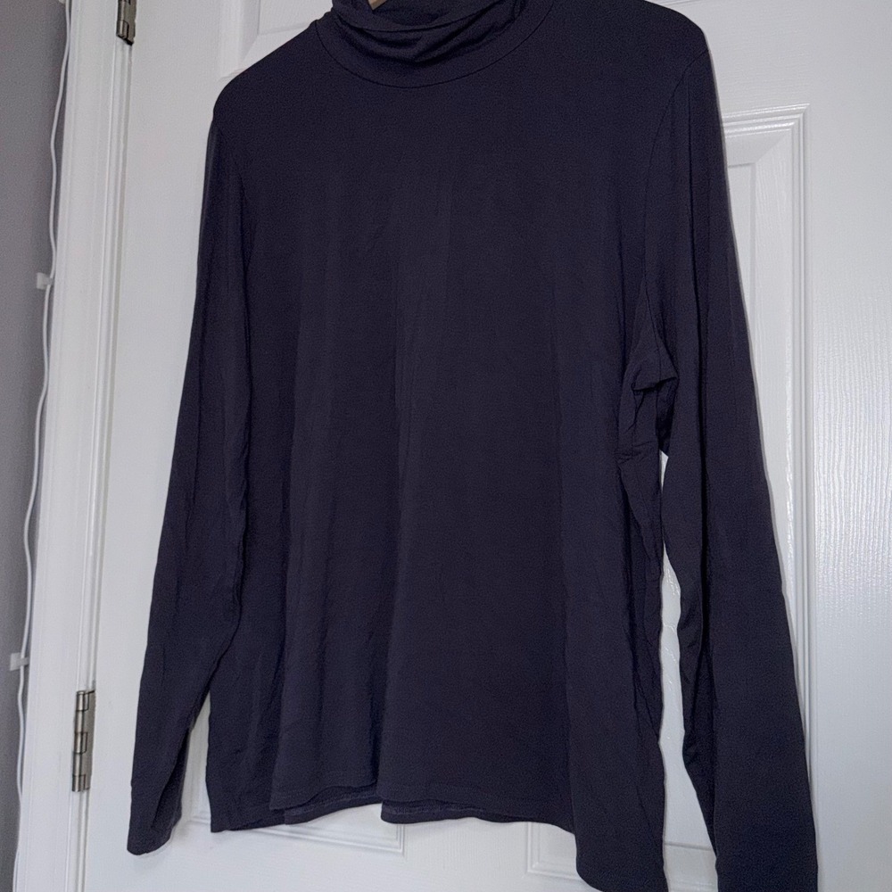 Eileen Fisher Woman 2X Turtleneck Top Long Sleeve Jersey Knit Purple Grey Basic